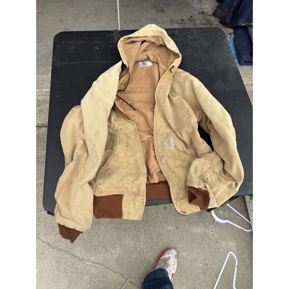 Vintage Carhartt Duck Canvas Hooded Work Jacket Distressed Brown‎ XL Tall